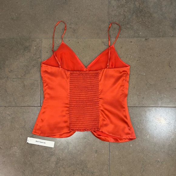 Reformation Lumi Silk Charmeuse V-Neck Sleeveless Camisole Top (Red Coral) - Picture 12 of 16